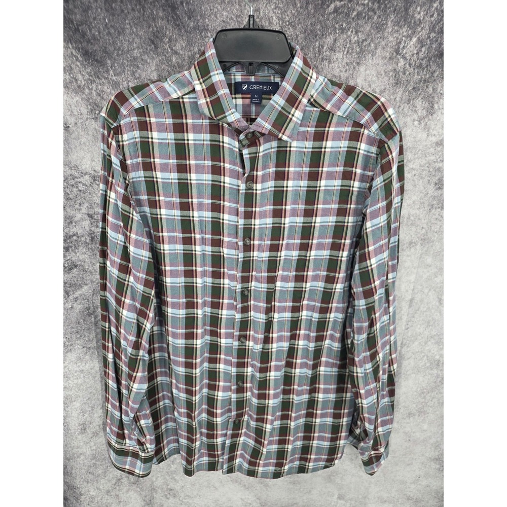 Cremieux Shirt Mens Medium Plaid Button Up Long Sleeve Breathable Office Rayon